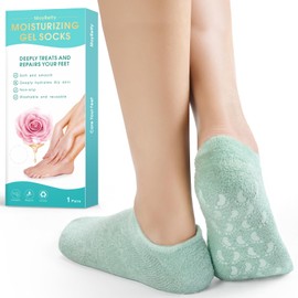 MoyRetty Moisturizing Silicone Gel Socks, 8.66 inches(Size M), for Dry Cracked Feet Care Gel Silicone Aloe Spa Socks for Women (Green)