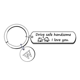 Valentines Day Gift for Him,Couple Keychain 26 Initial Letter Letters Keychain Gifts for Boyfriend Husband Dad Birthday Gifts (W)