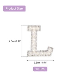 sourcing map 10Pcs Iron on Letters Patches, Letter L Rhinestone Pearl Alphabet Applique English Letter Sew on Patches for DIY Clothing Hat Bag, White