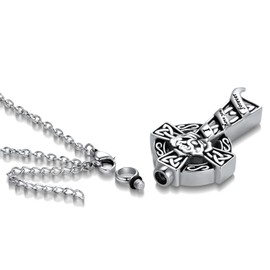 QeenseKc Celtic Knot Cross Cremation Jewelry Urn Necklace for Ashes for Men Women Circle Life Stainless Steel Keepsake Memories Ash holder