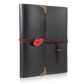THXMADAM Leather Scrapbook Photo Album Vintage Wedding Guest Book Refillable DIY Memories Book with 60 Black Pages for 6x4 5x7 photos Gift for Christmas Valentines Anniversary Mother's Day Birthday