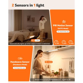 ALUSSO LIGHTING 80 LED Wireless Under Cabinet Lighting with Motion & Hand Wave Sensor, 3CCT Dimmable Magnetic Closet Lights, Rechargeable Battery Operated Under Counter Lights for Kitchen, 4 Pack