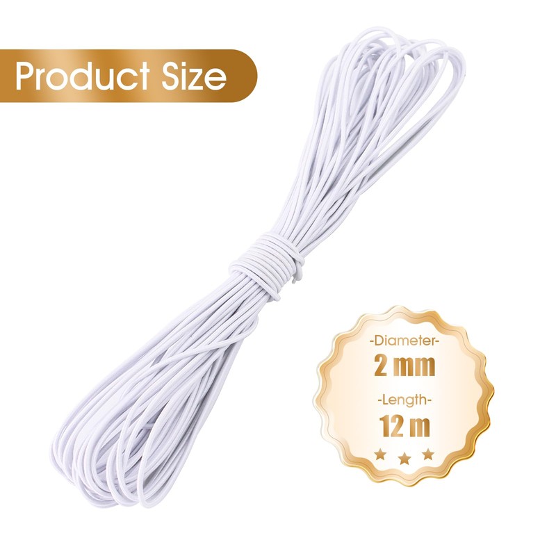 Bungee Cord White 2mm X 12M, Heavy Duty Elastic Shock