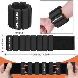 WAYAMY Pesas de Tobillo Ajustables para Fitness, Totalmente Ajustable Tobillo Muñeca Brazo Pierna Pesos, para Muñeca con Correa Ajustable para Ejercicio, Caminar, Footing, Yoga y Pilates (Negro, 2LB(2 X 1LB))