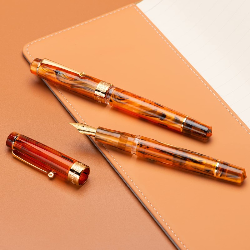 Asvine P20 Piston Fountain Pen Amber Resin, Iridium Medium Nib