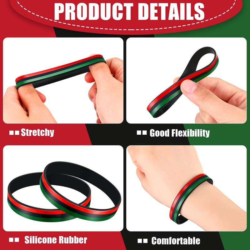 Sratte 60 Pcs Black History Month Bracelets Bulk Juneteenth Rubber
