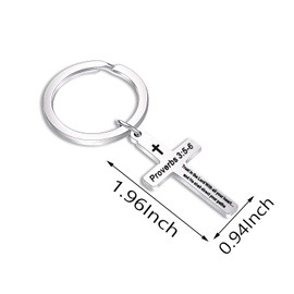BEKECH Christian Keychain Trust in The Lord Proverbs 3:5-6 Keychain Cross Charm Religious jewelry Christian Gift (silver cross)