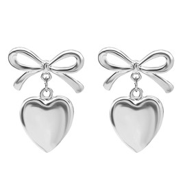 Gold/Silver Heart Dangle Earrings For Women Ribbon Bow Dangle Earrings -Silver heart