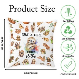 Sloth Lover Gifts for Women, Just A Girl Who Loves Sloths Throw Pillow Cover, Friendship Birthday Gift for Sister Bestie Coworker, Pillowcase for Living Room Bedroom Sofa