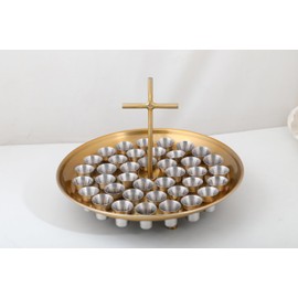 Mayur Exports Communion Ware | Plus Communion Tray with 39-Hole Disk | Communion Supplies | Portable Stainless Steel Tray for Churches - Satin (Matte) Gold Finish