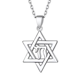 Suplight 925 Sterling Silver Star of David Necklace Hebrew Jewish Life Chai Pendant Necklaces for Women Men