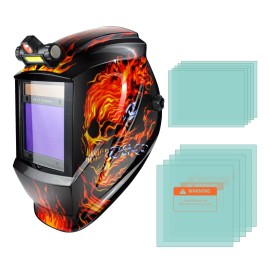 TRQWH Solar Powered Welding Helmet with 4 Arc Sensors and Protective Lenses