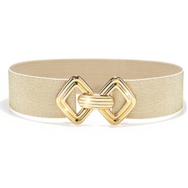 Glamorstar Wide Elastic Belts for Women Stretchy Skinny Waist Belt for Dresses Beige Gold 95cm/37in