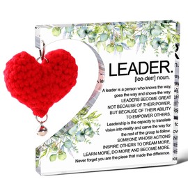Leader Noun Weaving Heart Acrylic Plaque,Positive Office Desk Decor,Leader Definition Birthday Gifts for Teacher Coach Mentor Boss,4.5 x 4.5 Inches