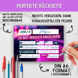 ZETTMANN® Einladungskarten Kindergeburtstag Mädchen & Jungen - 10er Set Einladung zum Geburtstag - Einladungskarten Geburtstag - sehr gut beschreibbar - Geburtstagseinladungen (Neon Bowling)