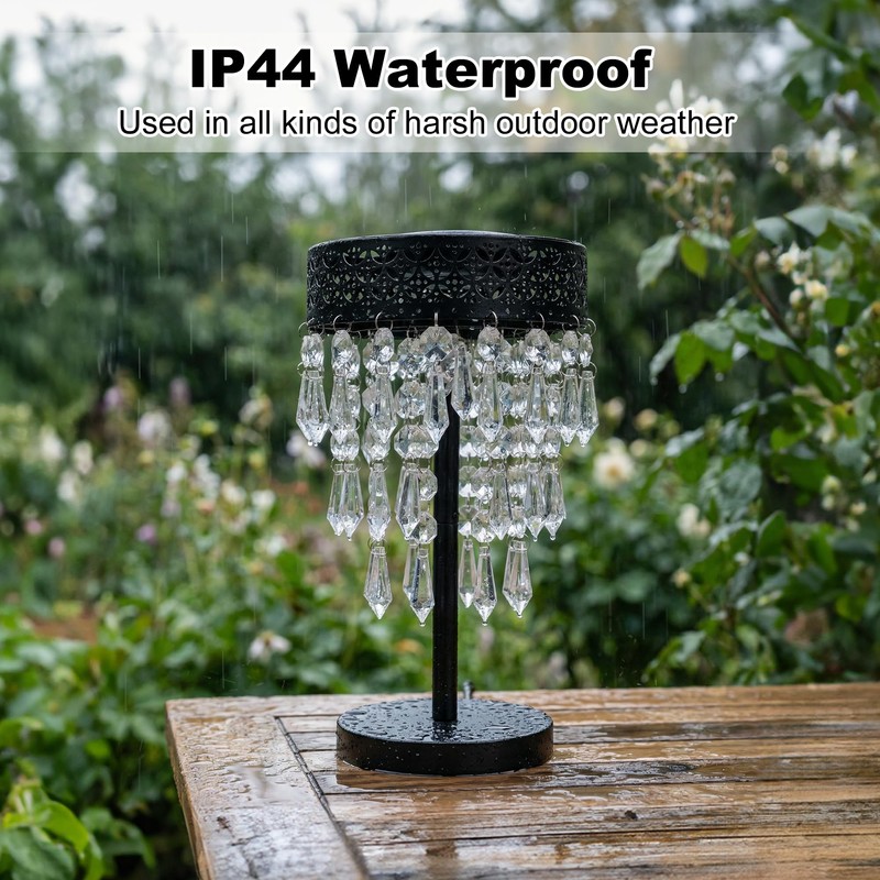 Solar Crystal Table Lamps,Solar Table Lamp Outdoor,Moroccan Metal Tabletop Decorative,Waterproof