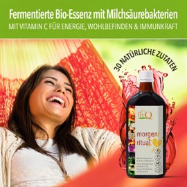 livQ Morgenritual - Fermentierte Bio Essenz Kur mit Milchsäurebakterien & Vit C für Energie Wohlbefinden & Immunsystem stärken - Gluten- & Laktosefrei Vegan - Immun Booster für Erwachsene & Kinder