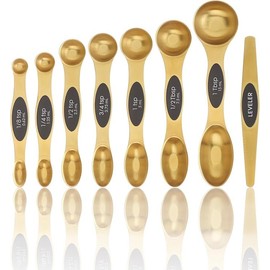 Gold Magnetic Measuring Spoons Set – Stainless Steel Stackable Spoons with Leveler, Fits in Spice Jars – Baking & Kitchen Essentials