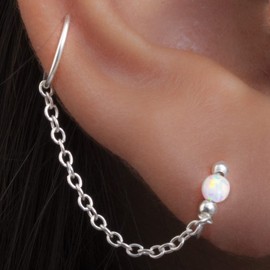 Silver Chain Earrings For Women, Round Huggie Ear Cuff Chain for women, Hoop Earrings with Chain Dangle, Chain Hoop Earrings, silver chain earrings