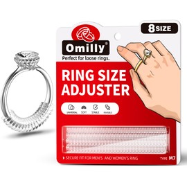 8 Sizes Ring Size Adjuster for Loose Rings - Omilly Invisible Ring Guards and Spacers, Fit Almost Any Ring Size - Ring Resizer for Men and Women Jewelry - Spiral Silicone Tightener Set- 8 Pack