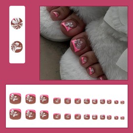24 Pcs Hot Pink French Press On Toenails YEFIUO Cute Nude Pink Acrylic Fake Toe Nails Press ons Nail Art with Glossy Design Full Cover Summer False Nails Glue on Toe Nails Stick on Nails for Ma'am