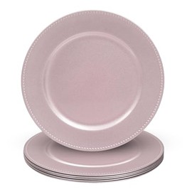 MAONAME Platos de Carga Rosados de 13", Platos de Carga de plástico con Cuentas, Platos de Carga Redondos para Platos de Cena, Platos de Carga para Bodas, decoración de Mesa, Juego de 6