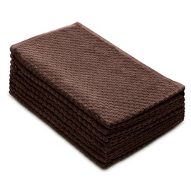 COTTON CRAFT Amazing Kitchen Towels - Set of 8 Terry Towels - 100% Cotton Euro Café Waffle Weave Dish Towel Set - Soft Absorbent Quick Dry Low Lint Reusable Pantry Bar Cleaning Cloth -16x28- Chocolate