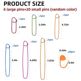 WUERKIYA 6Pcs Stitch Holder Set, 6 Size Assorted Colors Aluminum Yarn Stitch Holder Set Crochet Knitting Needle Markers Accessories Crochet Safety Pins for DIY Knitting Notions Crochet Needle Hooks Craft