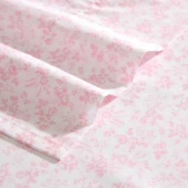 Laura Ashley - Twin Bed Sheets, Crisp & Cool Cotton Percale Bedding with Matching Pillowcase, Lightweight Bed Set, Dorm Essentials, Oeko-Tex Certified (Floral Toile Pink)