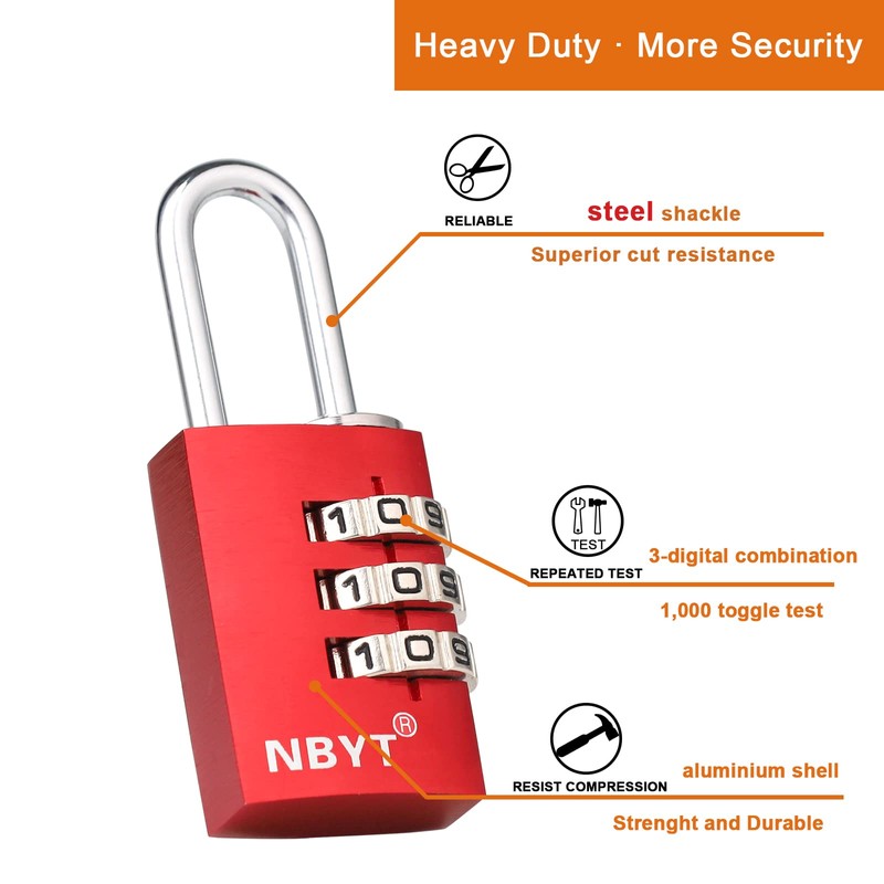 NBYT Aluminum Alloy Combination Lock 3 Digit Padlock for Luggage