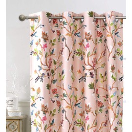 DriftAway Lauren Colorful Watercolor Tree Pattern Energy Saving Thermal Insulated Blackout Lined Grommet Window Curtain 2 Panels for Living Room Bedroom 52 Inch by 84 Inch Blush