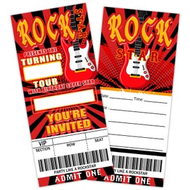 rizotus Rockstar Birthday Ticket Invitation, Rock n Roll Birthday Party Invites Cards for Teens Adults, Music Ticket Invitation, Dance Party Celebration, Set of 20 Card with Envelopes