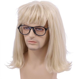 Hulaidywig 80s /90s Mens Heavy Metal Blonde Mullet Costume Wig + Glasses