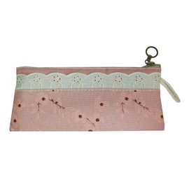 Emartbuy Vintage Floral Fabric Pouch – Embroidered Multipurpose Zip Case for Stationery, Makeup & Gifting - Pink