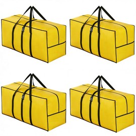 4 Pack Extra Large Moving Bags, 92L Moving Boxes Heavy Duty Moving Bags with Zippers & Handles, Waterproof Duvet Storage for House, Clothes, Underbed, Travelling, Camping Essentials Storage - Yellow