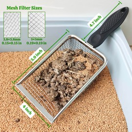 Chicken Poop Scooper for Coop - 2 Pack Chicken Coop Poop Scoop Shovel with 3.8mm & 5mm Mesh, Metal Chicken Coop Rake and Scoop Tool ,Sifting Rake for Chicken Litter, Sand, Poop | Chicken Supplies