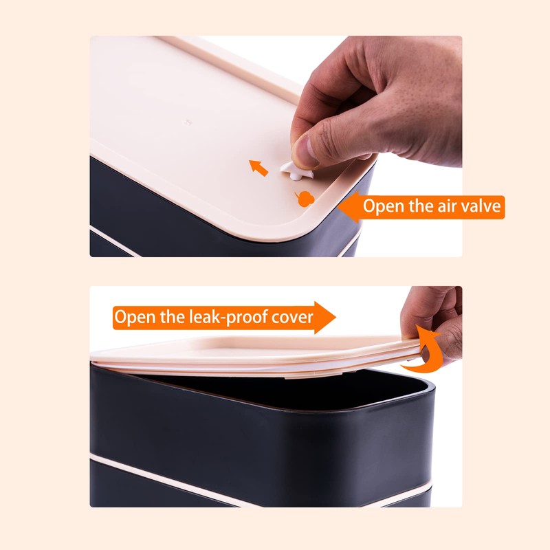 Uybieef Bento Box Adult Lunch Box with Leakproof 54OZ Black