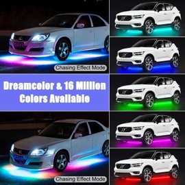 Car Underglow LED Lights,4 Pcs Dream Color Chasing Strip Lights with Wireless APP & Remote Control,Exterior Car Neon Accent Lights Kit with 16 Million Colors Sync to Music,DC12 for Cars, Trucks, Boats
