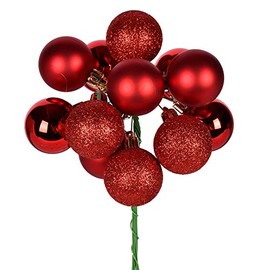 Vickerman 18" Red Ball Ornament Christmas Pick - Shatterproof Plastic Holiday Decoration for Wreaths, Garlands, Trees - Set of 3 - Featuring a Variety of Finishes