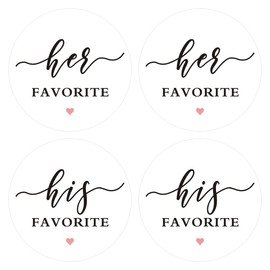 60 Pack of 2" Round Her Favorite His Favorite Paper Stickers for Wedding Party Bridal Shower Decoration