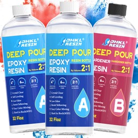 JHKL Epoxy Deep Pour Epoxy Resin Kit, 2 to 4 Inch Depth High Gloss & Clear, Bubble Free Self Level 2:1 Epoxy Resin for Craft River Table,Wood Filler, Bar Top, Coating Casting (96OZ)