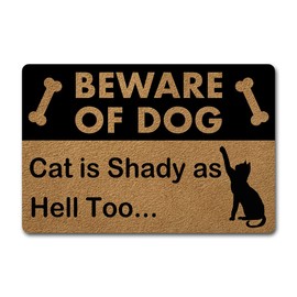 MjiejieM Funny Mats Beware of The Dog The Cat is Shady as Hell Too Indoor Floor Welcome Mat for Entrance Way Rubber Back for Front Door Indoor Outdoor Cute Rugs 23.6"(L) x 15.7"(W)