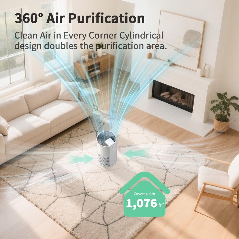 Afloia Air Purifier for Home Bedroom Up to 1076 ft²,
