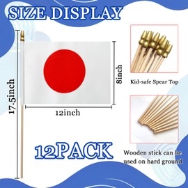 WEITBF 12 Pack 8×12 Inch Japan Flags Small Japanese Flags on Stick Mini Handheld Flag Outdoor Decorations