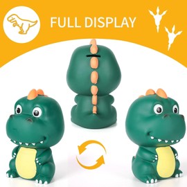 H&W Piggy Bank,Dinosaur Piggy Bank for Kids,Unbreakable Money Bank,Cute Dinosaur Coin Bank for Boys Girls,Money Box Birthday (Dark Green)