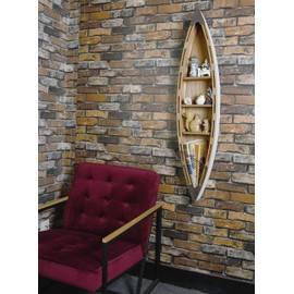 Wood Hanging Boat Shelf 47" Nautical 3-Tiered Shelves for Living Room Bathroom Bedroom - Beach Themed Decorative Bookcase Wooden Wall Art Ornament Display Shelf Rustic Coastal Home Decor (D)