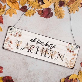 Interluxe Wooden Sign with German Text "Ab hier bitte Lächeln - Herbstzauber 22 [German Language] [German Language]