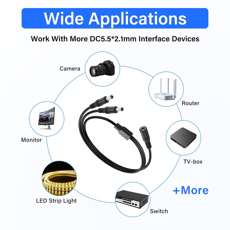 PNGKNYOCN DC Y Splitter Cable 1 Female to 2 Male,5.5mm