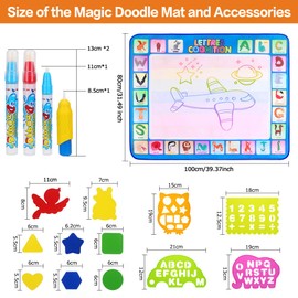 CGBOOM Water Doodle Mat Aqua Magic Doodle Painting Mat Large 100 x 80 cm Water Drawing Mat for Children with Water Pen, Tools, Stamps, Accessories