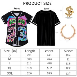 80s 90s Outfit for Women, Unisex Hip Hop Clothing Baseball Jersey Shirt Yoga Pants Bucket Hat Gold Chain Rapper Accessories